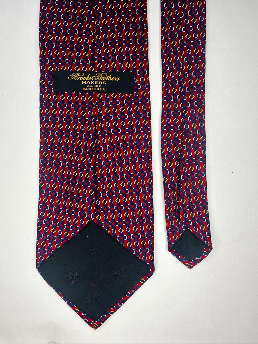 BROOKS BROTHERS Makers Classic Red & Blue Geometric Silk Tie, 3.75” - Picture 2 of 5